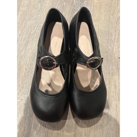 Black Mary Jane Block Heel Pumps Silver Buckle Shoes 40 - Picture 1 of 6